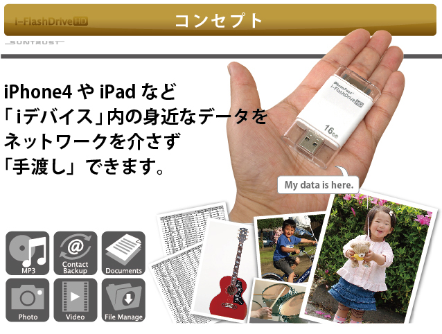 アイフォン専用USBメモリ「i-Flashdrive HD」は、アイフォンやアイパッド内のデータを、通常のUSBフラッシュメモリのように手渡しできます。